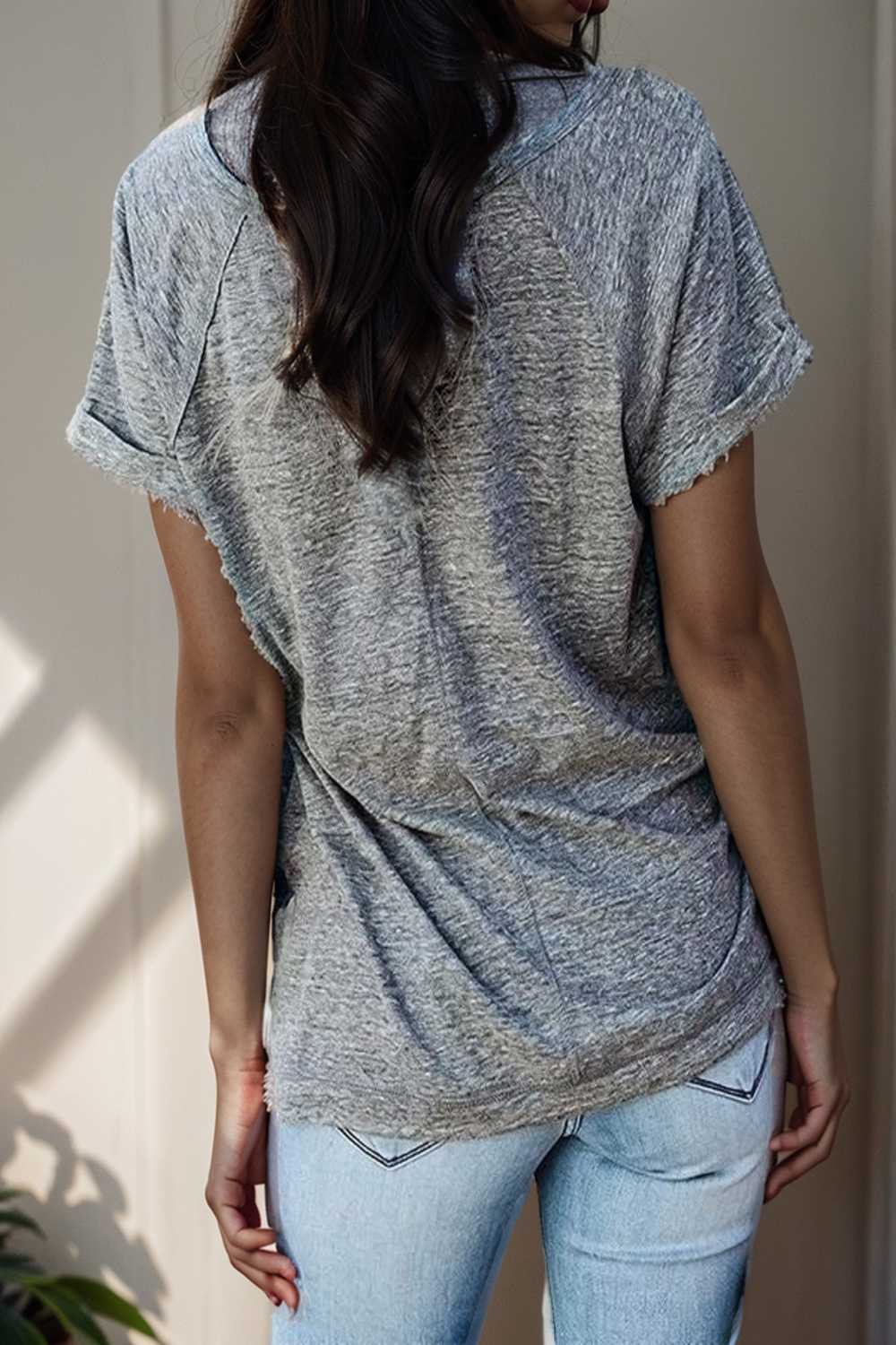 round neck solid loose short sleeve t shirt 111803