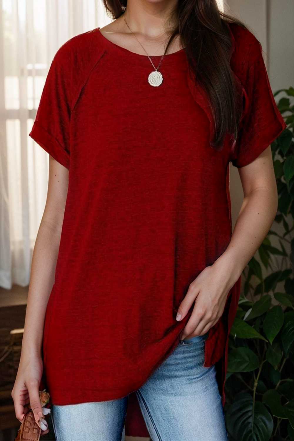 round neck solid loose short sleeve t shirt 111782