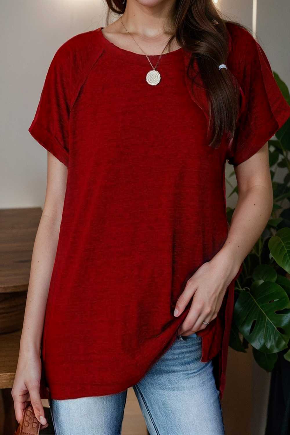 round neck solid loose short sleeve t shirt 111780