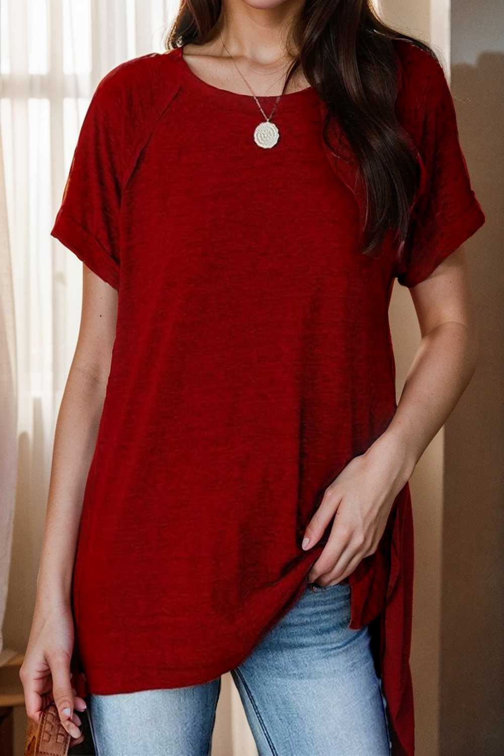 round neck solid loose short sleeve t shirt 111775