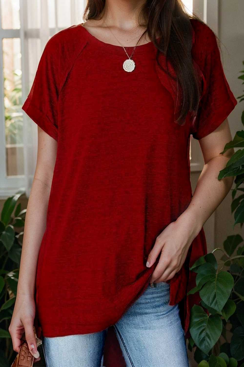 round neck solid loose short sleeve t shirt 111771