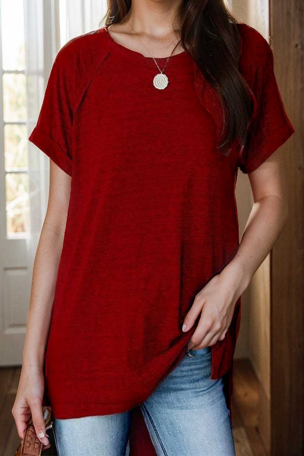 round neck solid loose short sleeve t shirt 111770