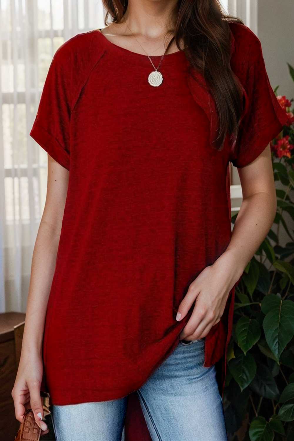 round neck solid loose short sleeve t shirt 111769