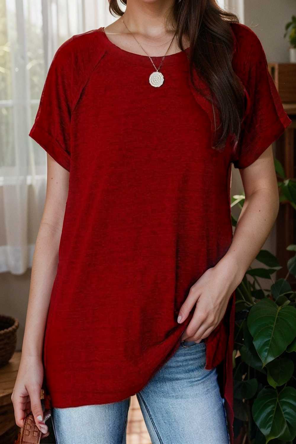 round neck solid loose short sleeve t shirt 111768