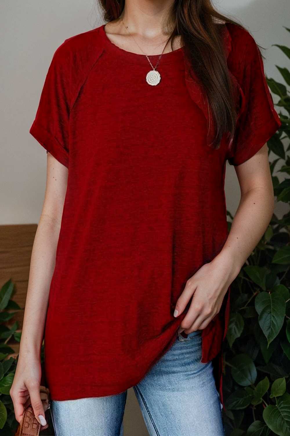 round neck solid loose short sleeve t shirt 111767