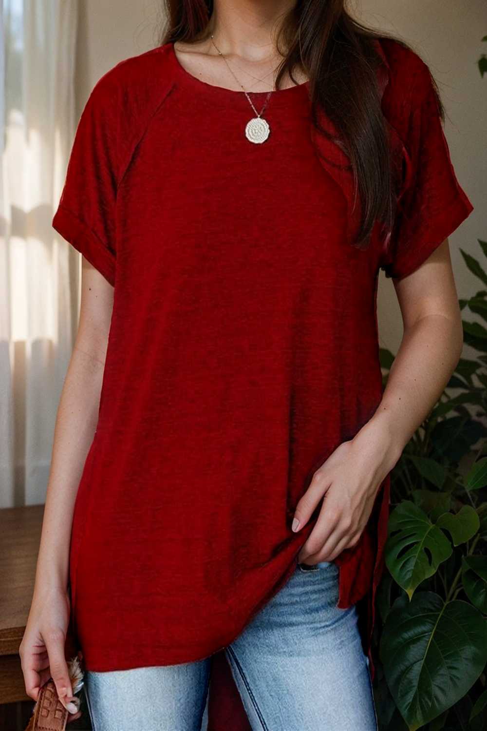 round neck solid loose short sleeve t shirt 111766