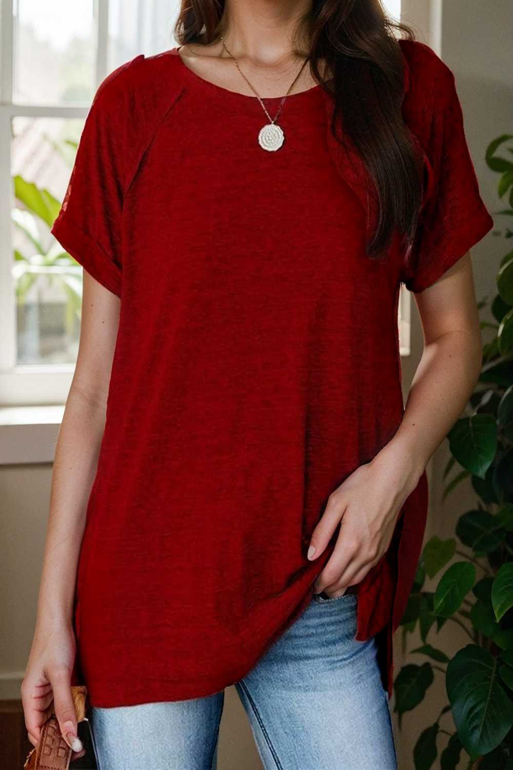 round neck solid loose short sleeve t shirt 111765