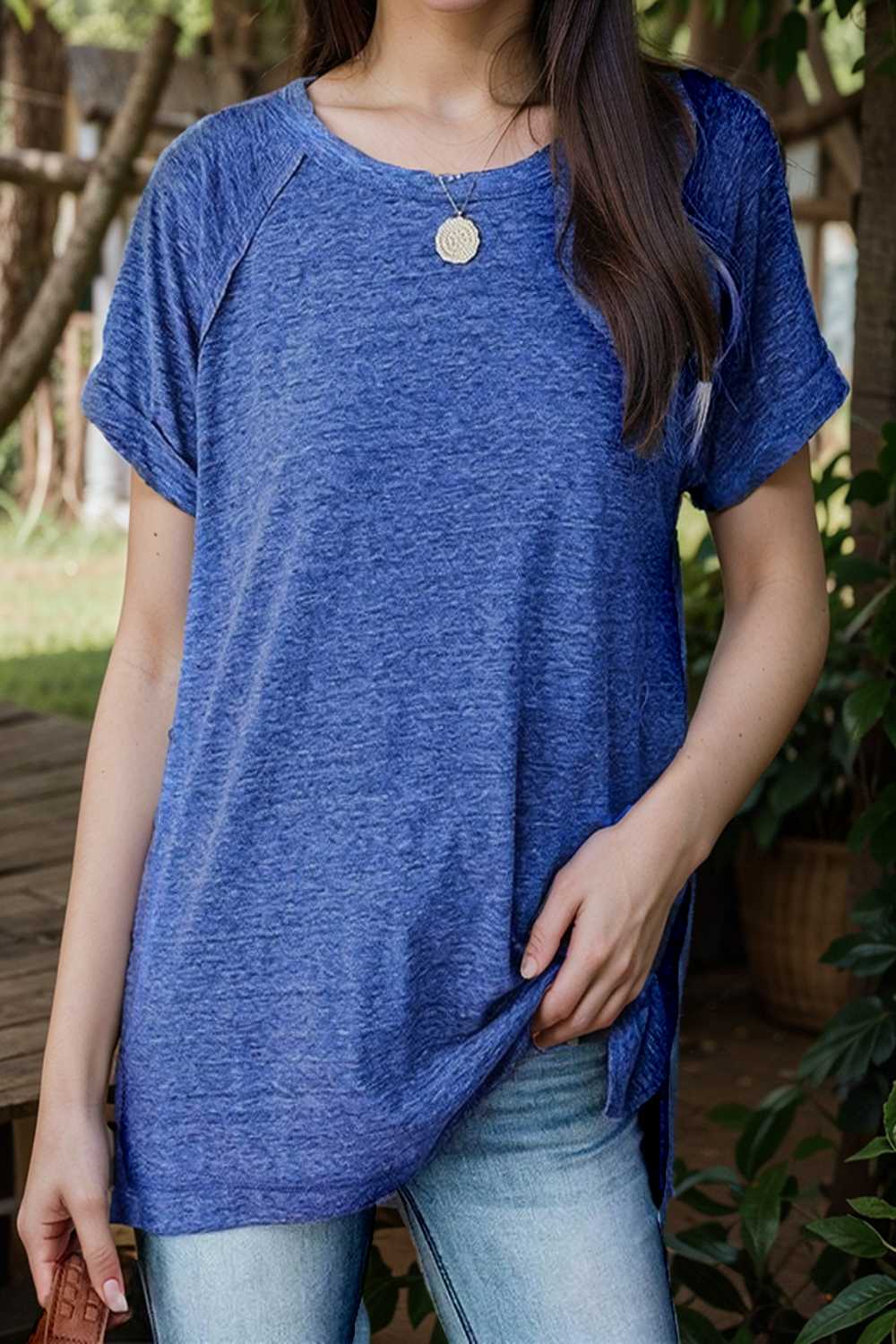 round neck solid loose short sleeve t shirt 111762