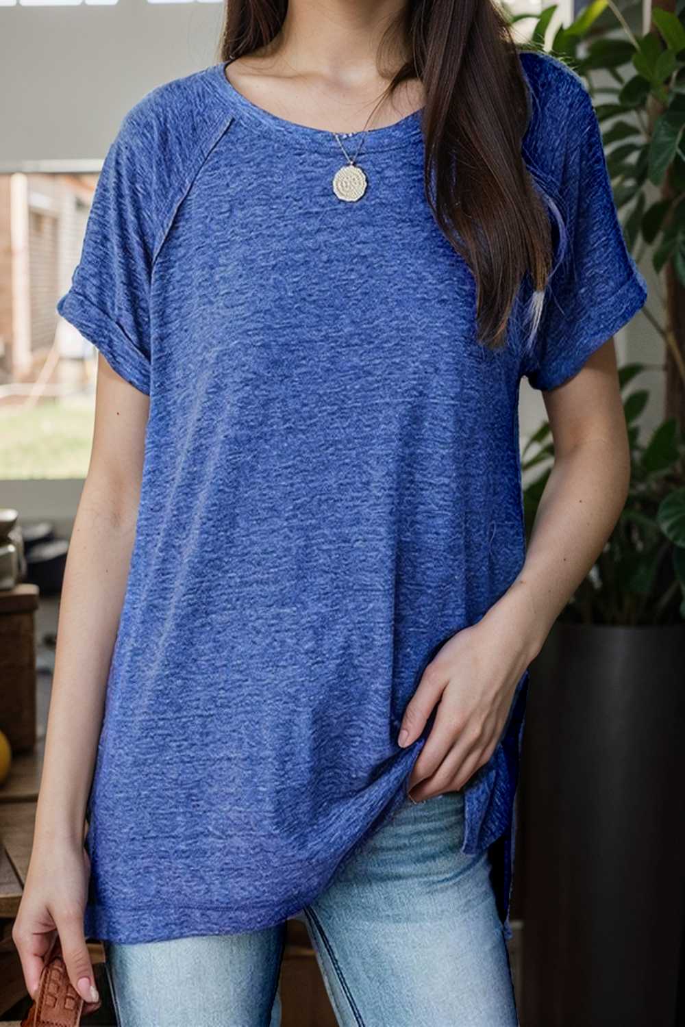 round neck solid loose short sleeve t shirt 111758