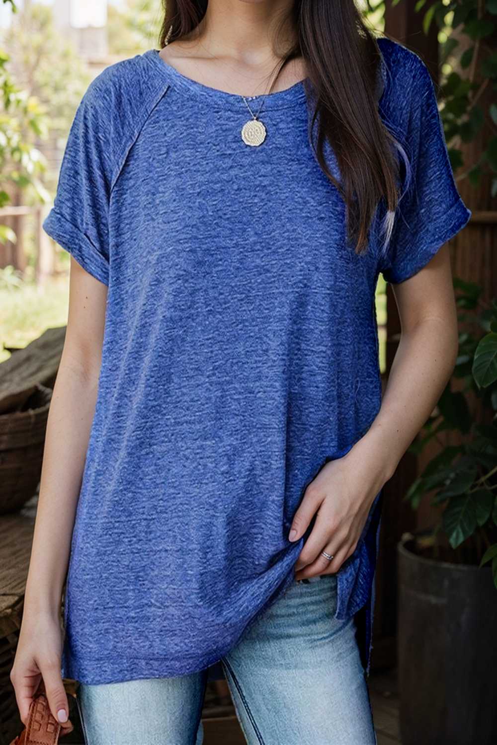 round neck solid loose short sleeve t shirt 111748