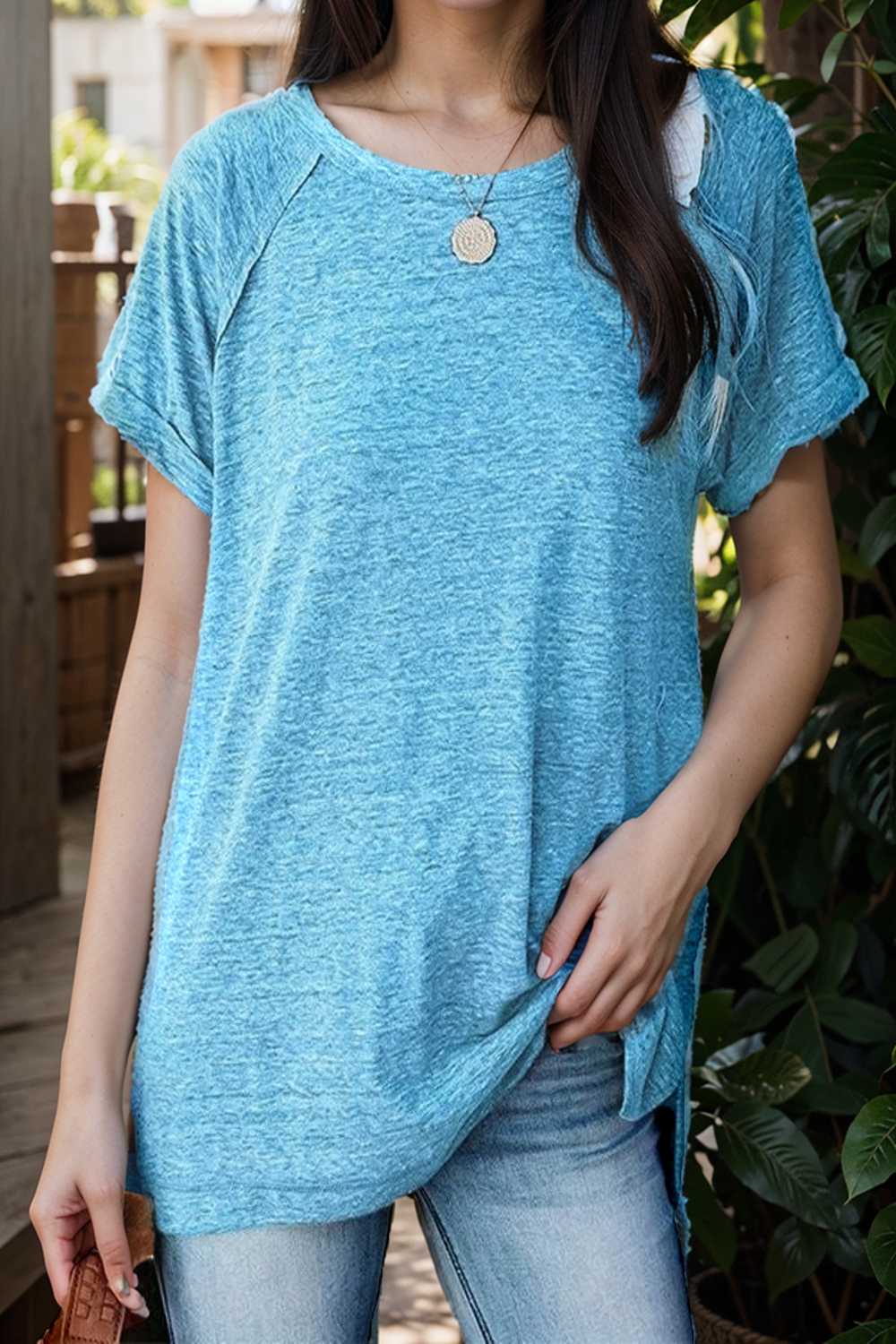 round neck solid loose short sleeve t shirt 111742