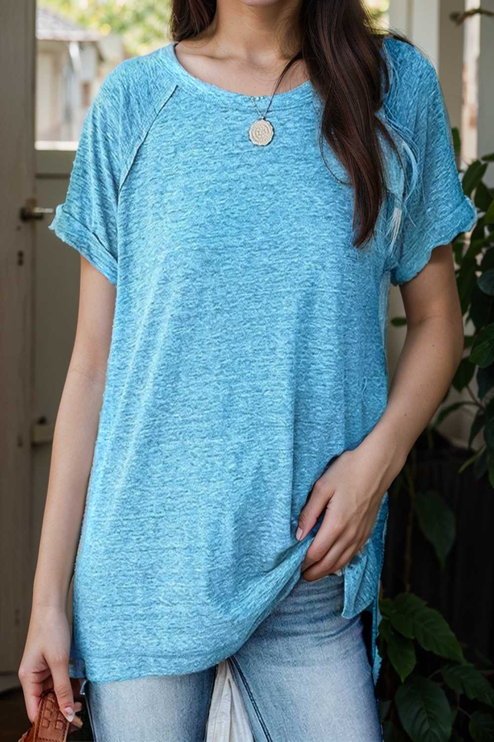 round neck solid loose short sleeve t shirt 111735
