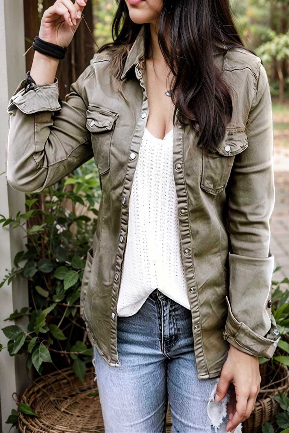 ruched trim button up long sleeve collared casual jacket 111729