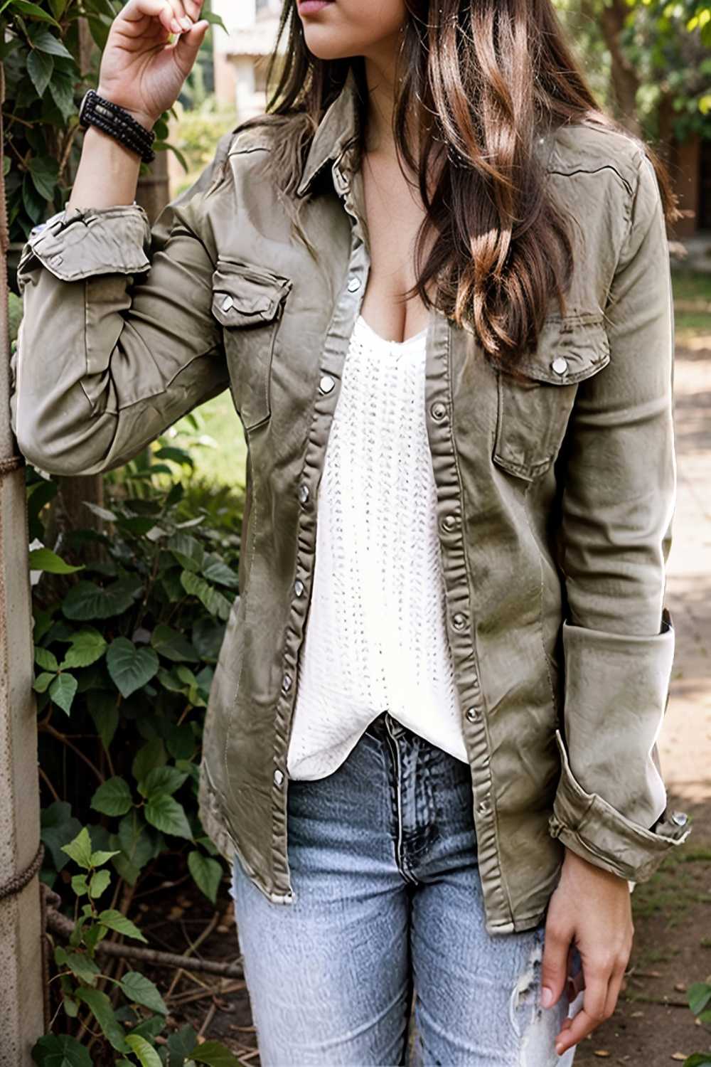 ruched trim button up long sleeve collared casual jacket 111722