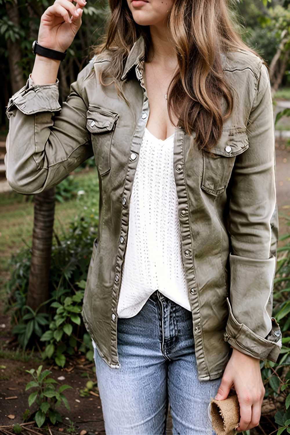 ruched trim button up long sleeve collared casual jacket 106761