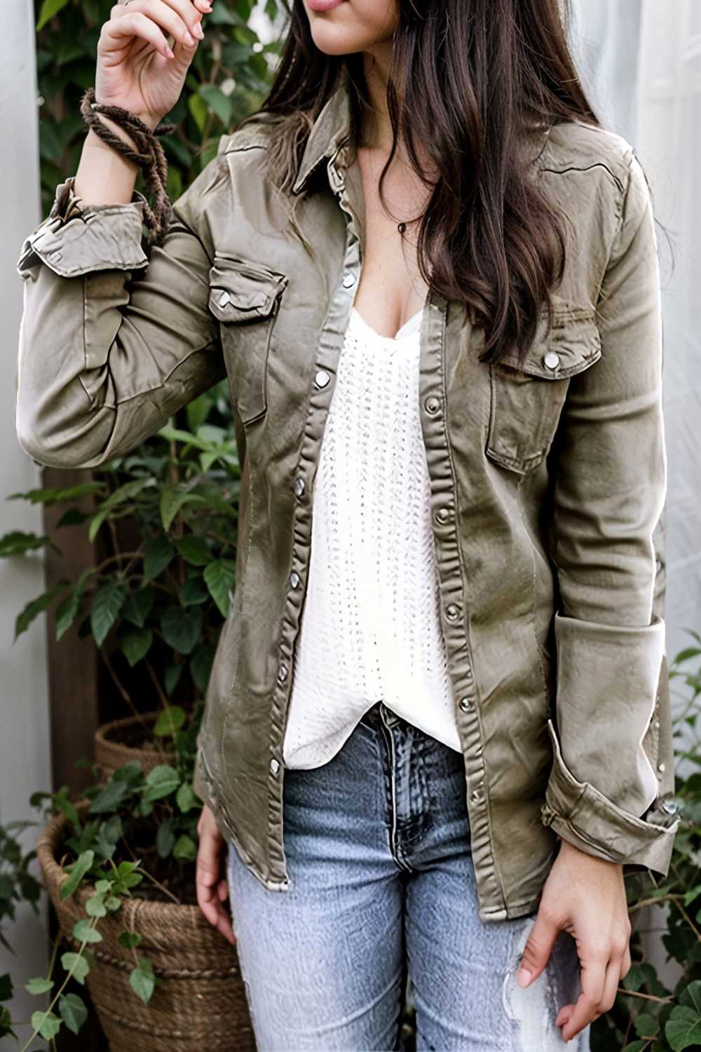 ruched trim button up long sleeve collared casual jacket 111720