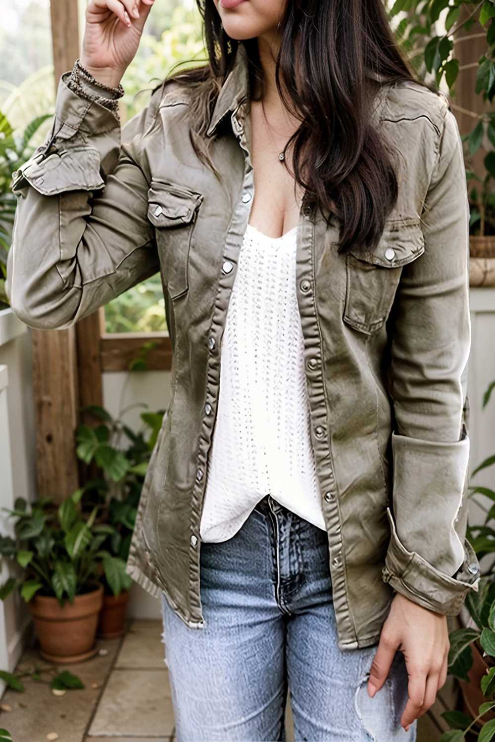 ruched trim button up long sleeve collared casual jacket 111719