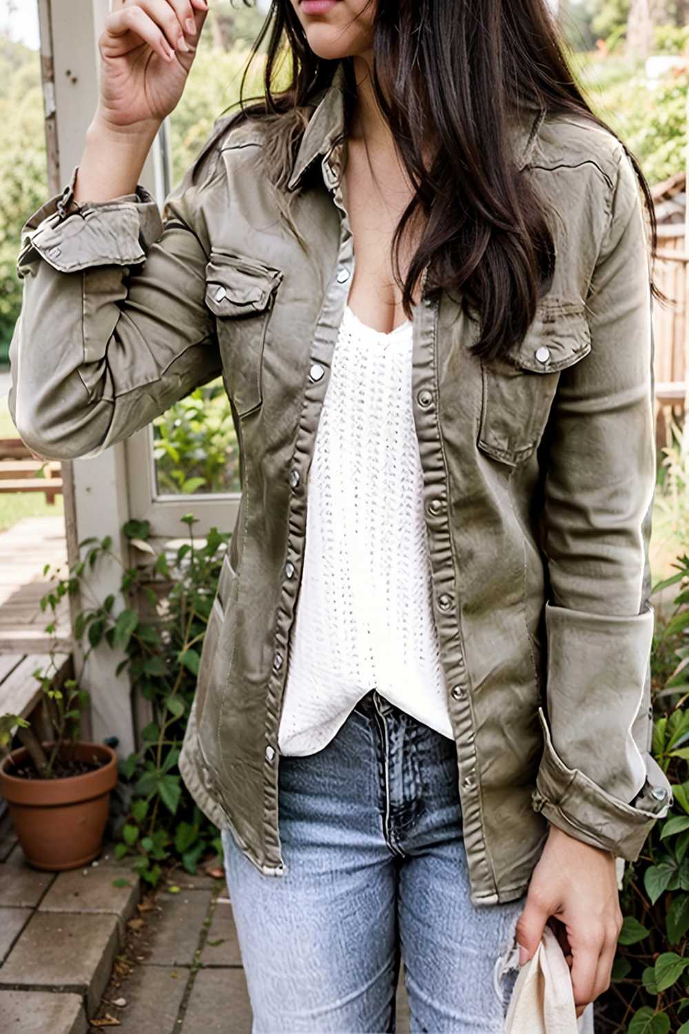 ruched trim button up long sleeve collared casual jacket 111716