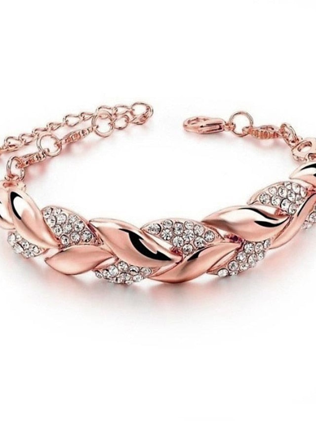 longrui cross-border jewelry 18k gold leaf bracelet european and american fashion wedding jewelry women's diamond bracelet - LuckyFash™