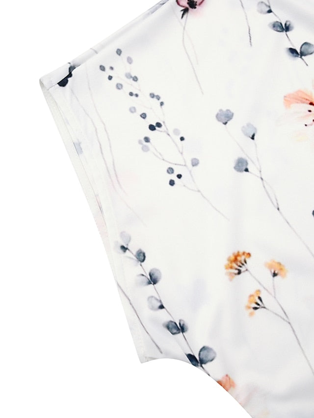 Women's Casual Dress Sheath Dress Floral Dress Floral Twist Crew Neck Midi Dress Fashion Modern Outdoor Daily Short Sleeve Regular Fit White Blue Gray Summer Spring S M L XL XXL - LuckyFash™