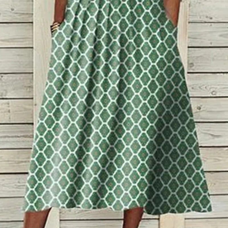 Women's Casual Dress Shift Dress Midi Dress Green Short Sleeve Geometric Ruched Fall Spring Summer V Neck Basic Daily Vacation Summer Dress Loose Fit 2023 S M L XL XXL 3XL