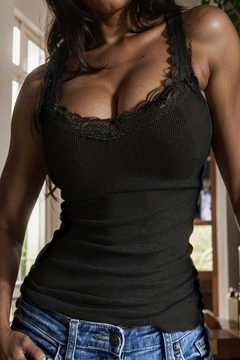 sexy contrast lace deep v neck sleeveless slim tank top 110205