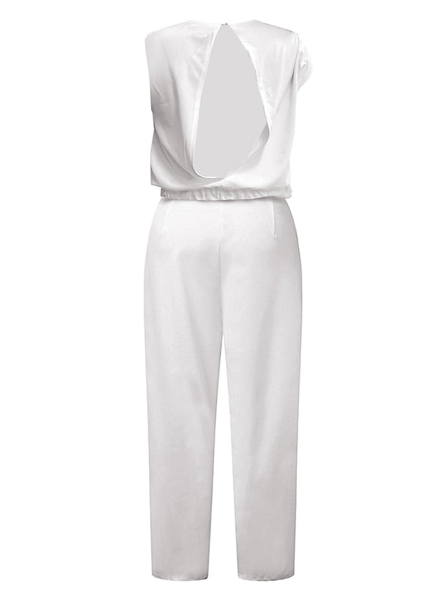 Women‘s Jumpsuit Damen Elegant Lang Hosenanzug One Shoulder Mode Einteiler Weites Bein Casual Overall Einfarbig Baggy Sexy Formal Work Playsuit Romper - LuckyFash™