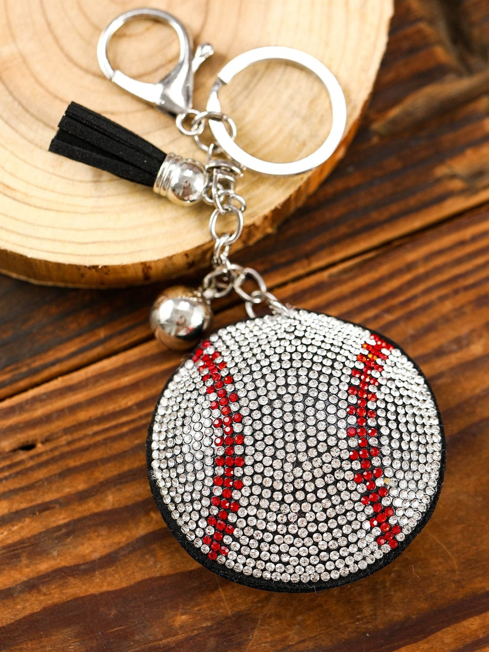 Shiny Rhinestone Embellished Tassel Key Chain with Silver Ball Pendant