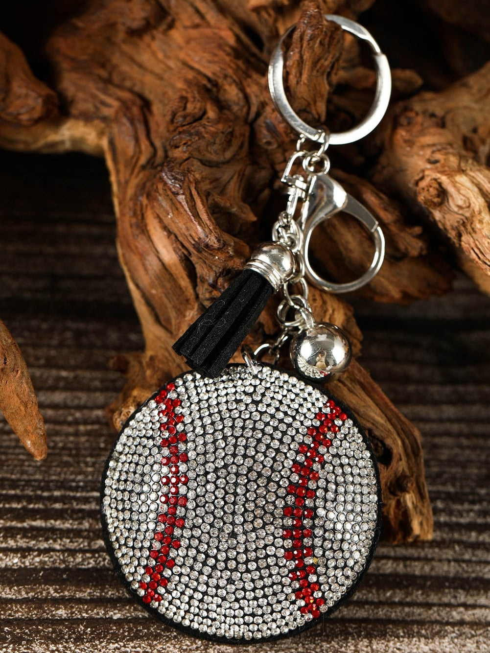 Shiny Rhinestone Embellished Tassel Key Chain with Silver Ball Pendant