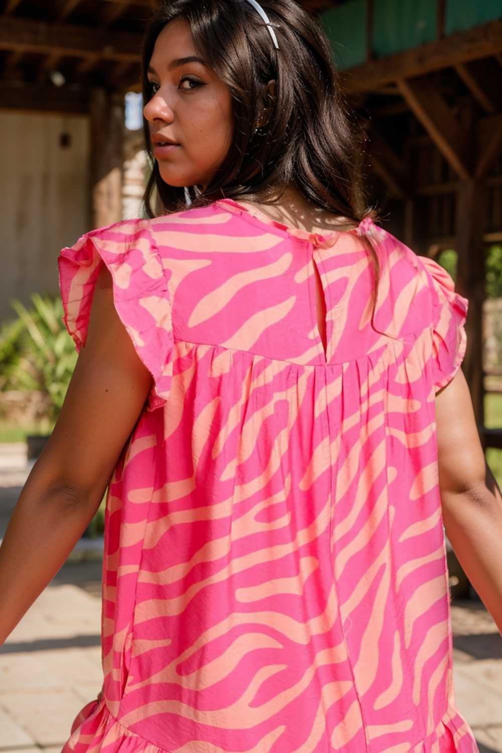 sloping shoulder ruffle print dress 112663