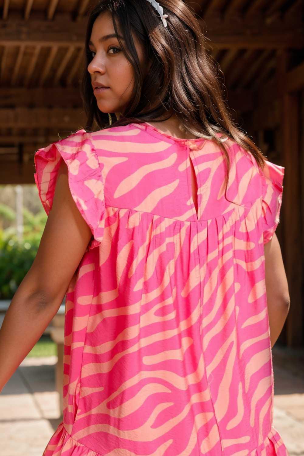 sloping shoulder ruffle print dress 107563