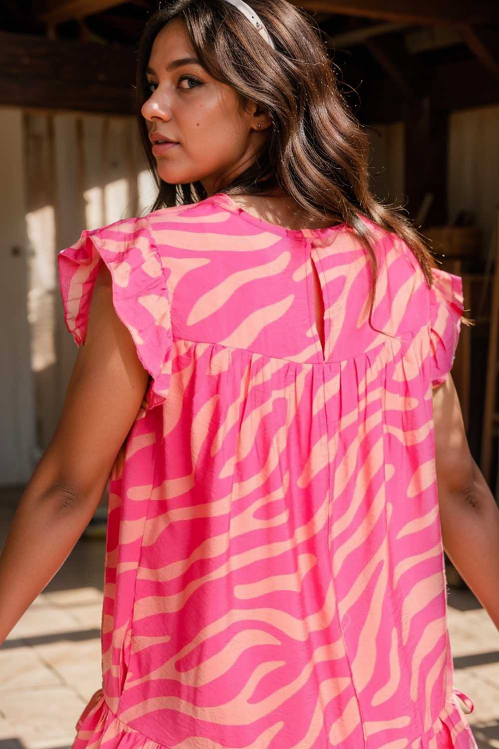 sloping shoulder ruffle print dress 112661