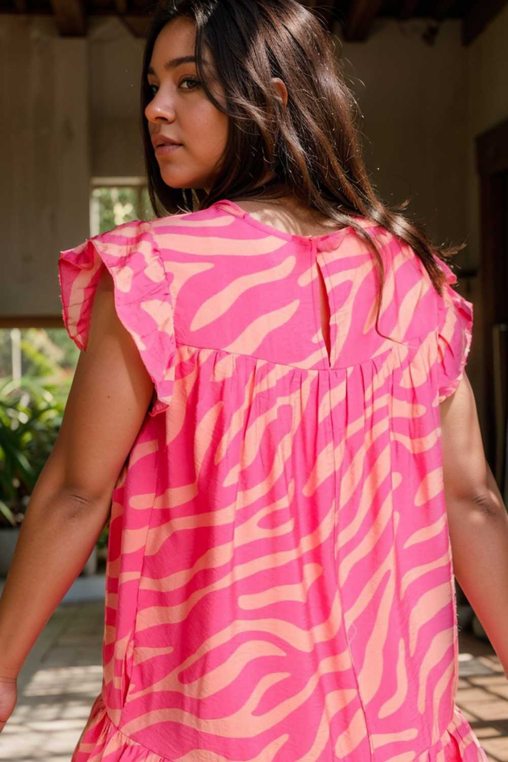 sloping shoulder ruffle print dress 107561