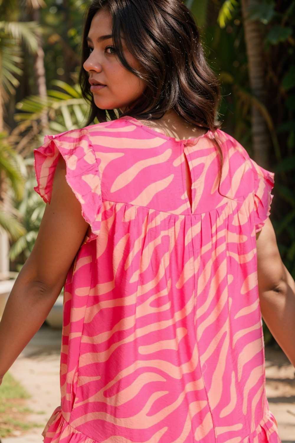 sloping shoulder ruffle print dress 112659