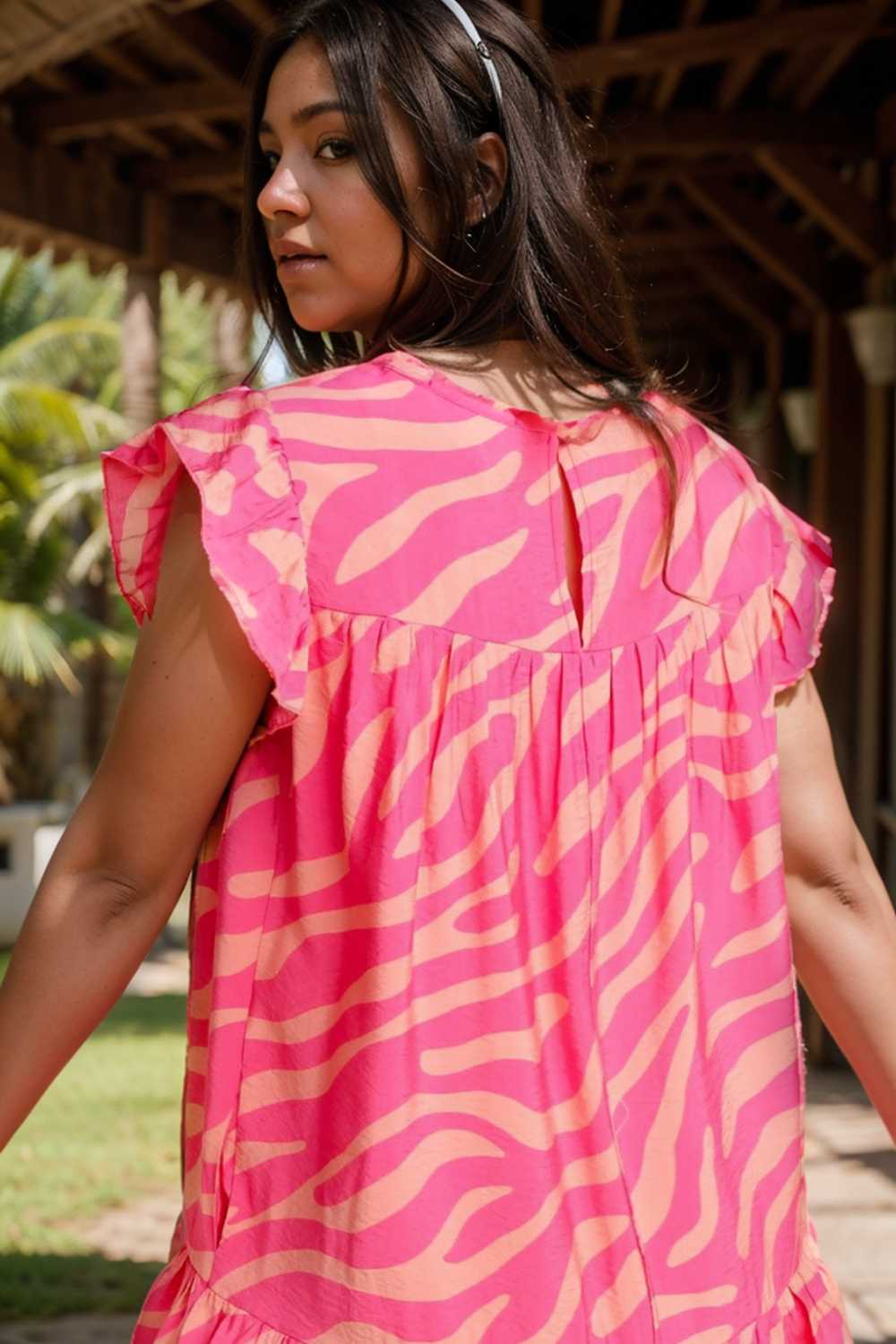 sloping shoulder ruffle print dress 107560