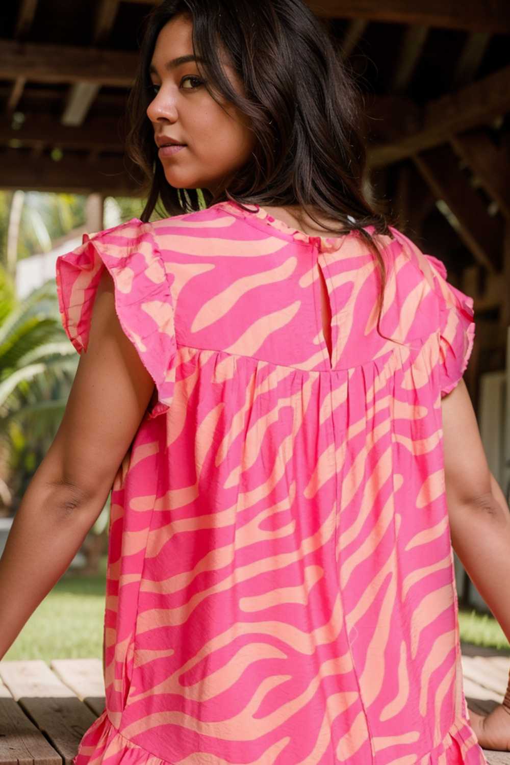 sloping shoulder ruffle print dress 107557
