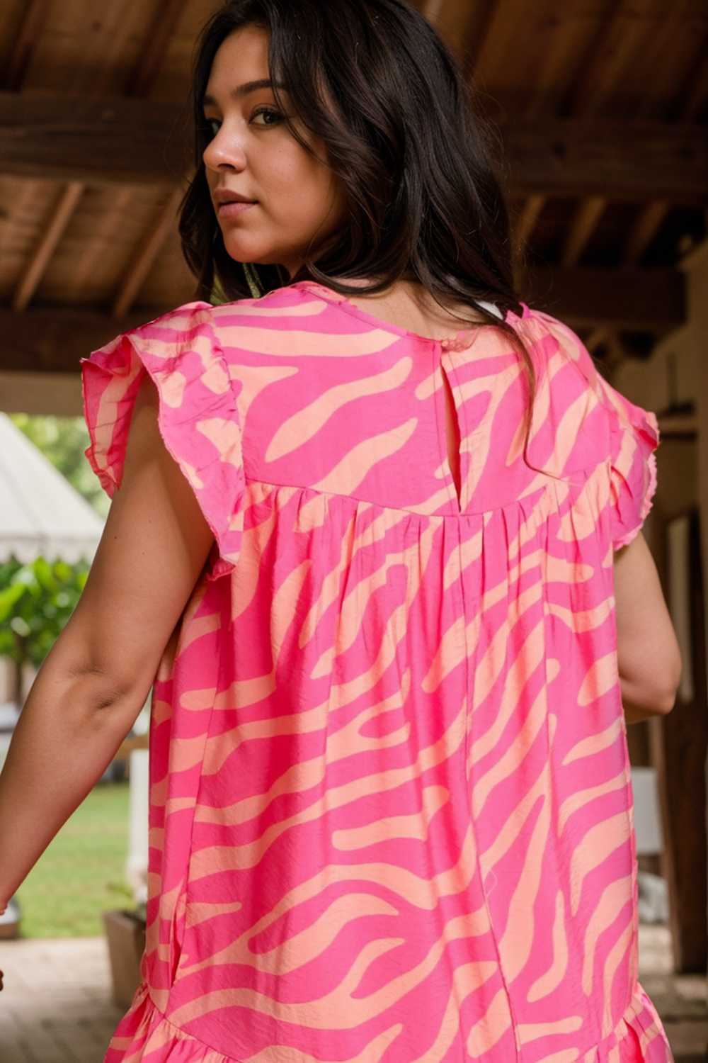 sloping shoulder ruffle print dress 107556