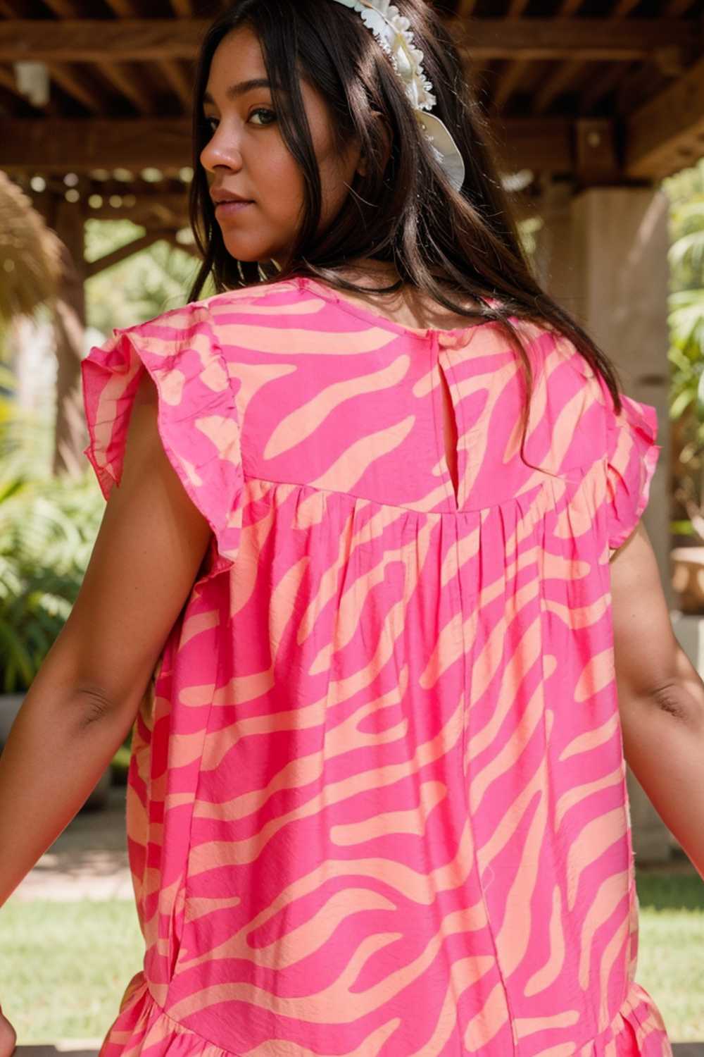 sloping shoulder ruffle print dress 107555