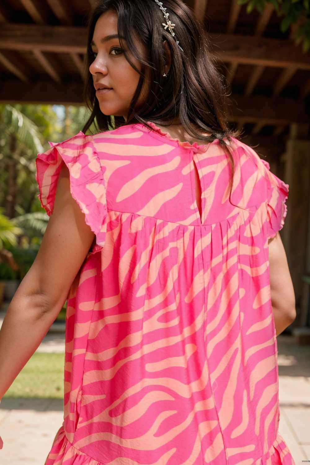 sloping shoulder ruffle print dress 107553