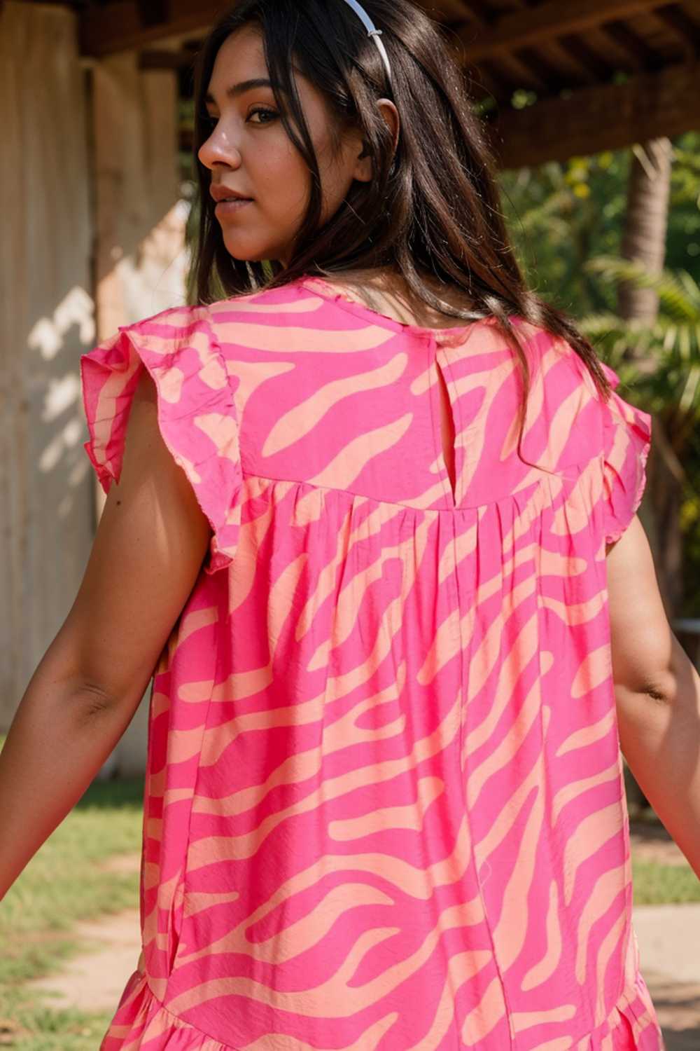 sloping shoulder ruffle print dress 107552