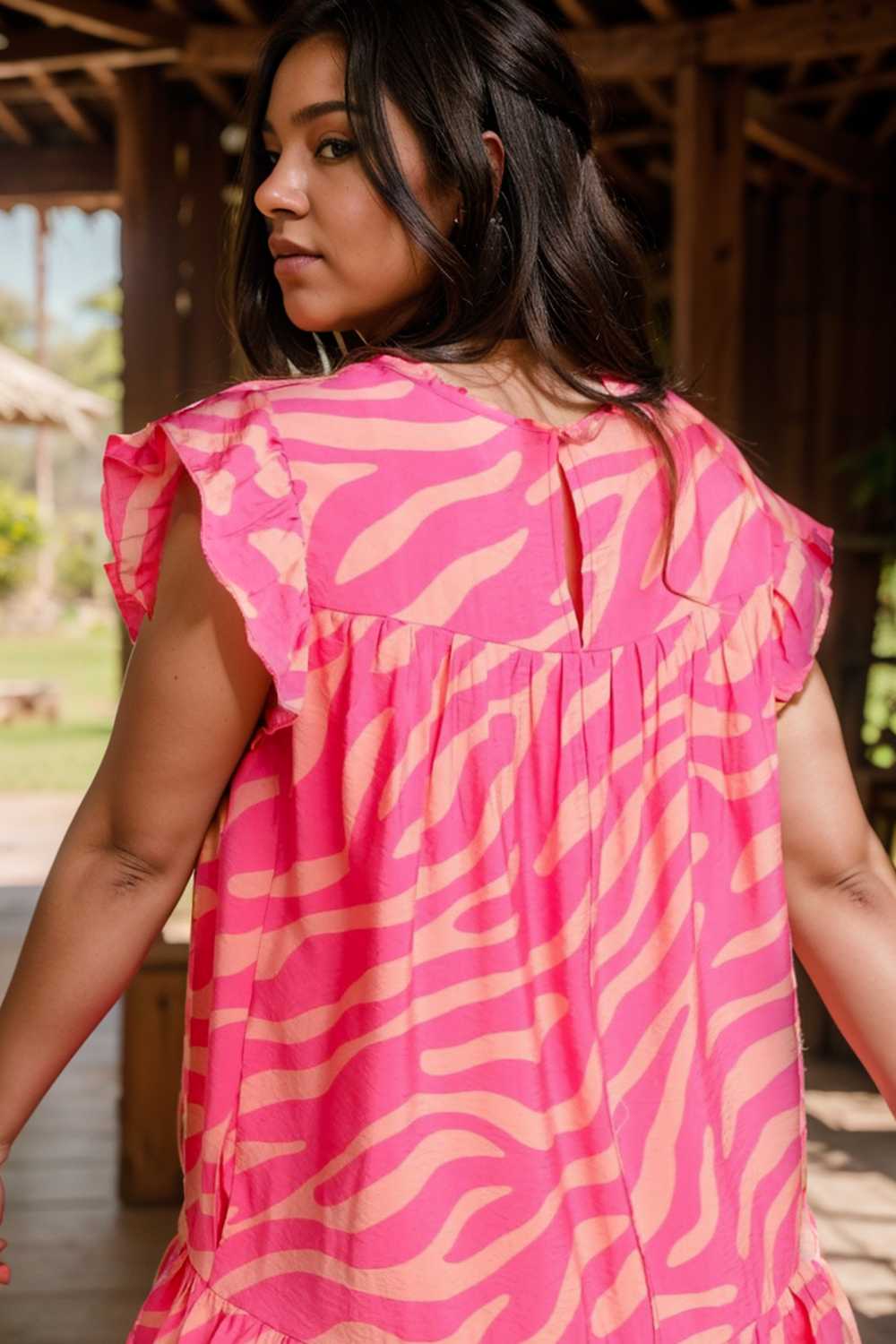 sloping shoulder ruffle print dress 107551
