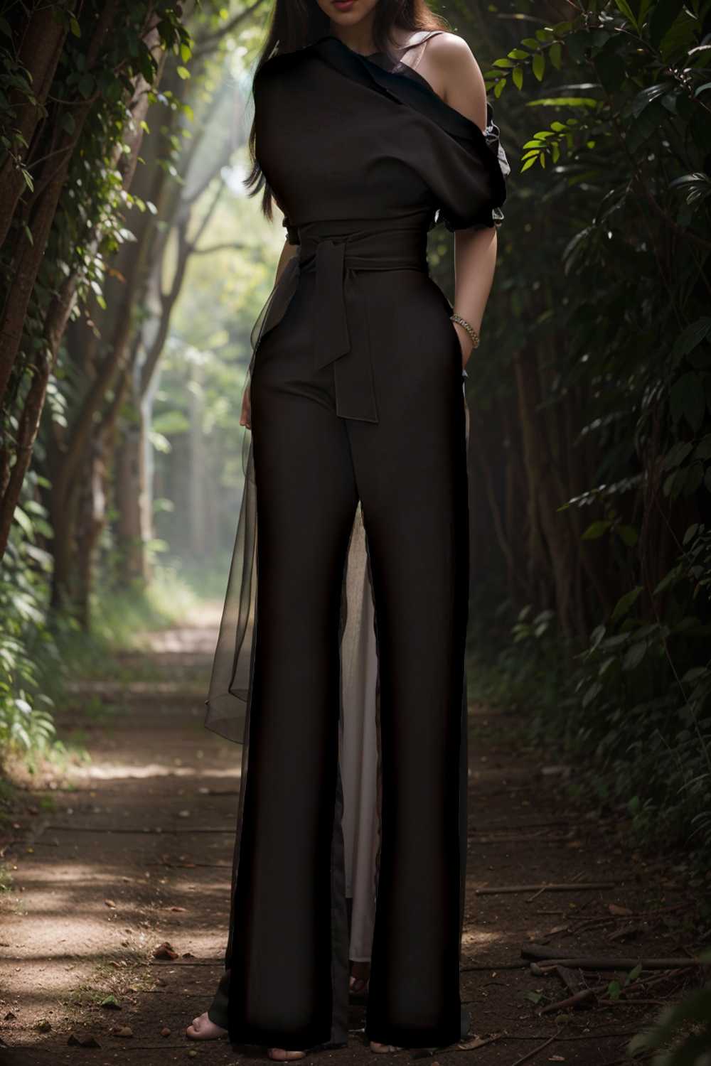 solid color one shoulder short sleeve jumpsuit 112238