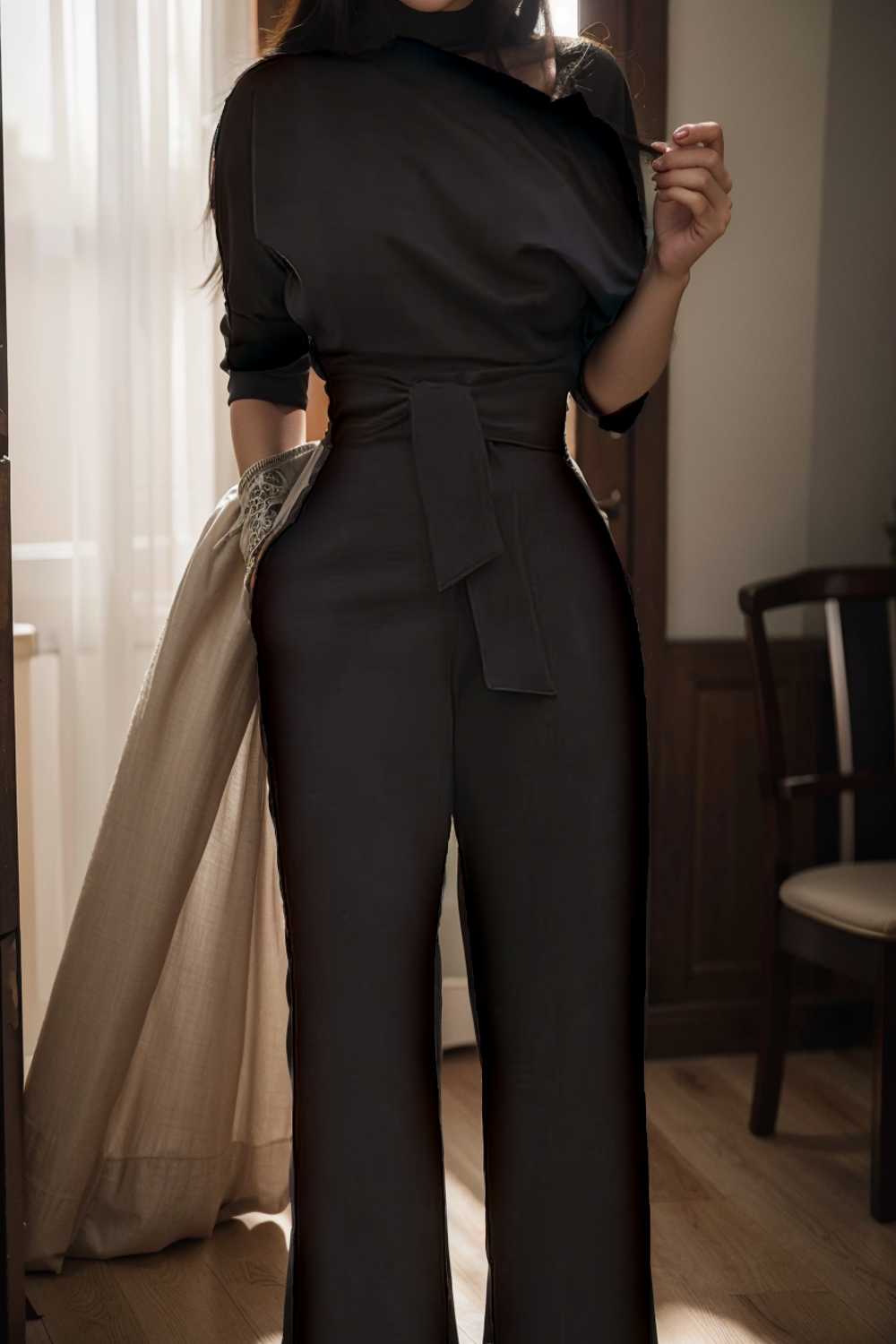 solid color one shoulder short sleeve jumpsuit 112214