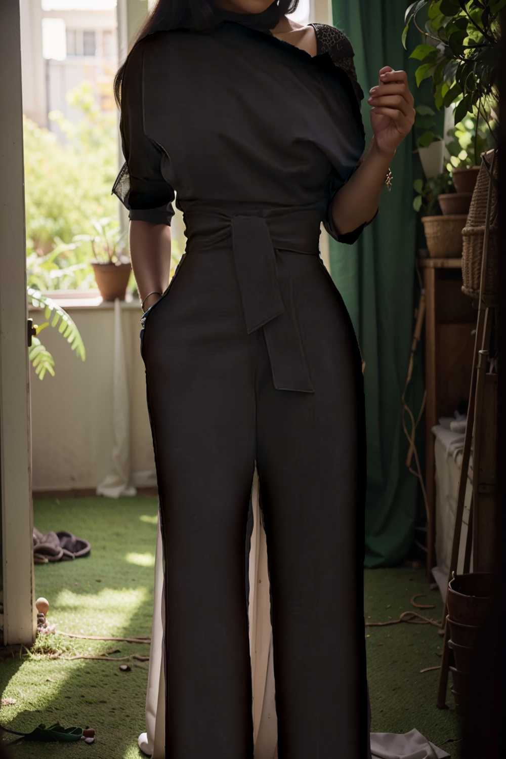 solid color one shoulder short sleeve jumpsuit 112103