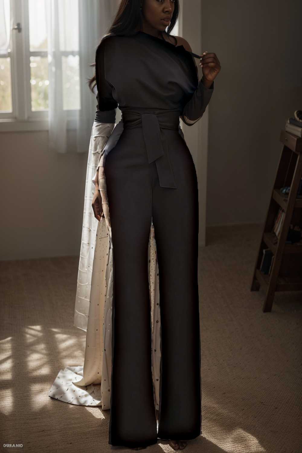 solid color one shoulder short sleeve jumpsuit 112098