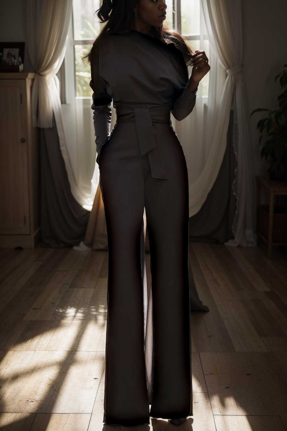 solid color one shoulder short sleeve jumpsuit 108468