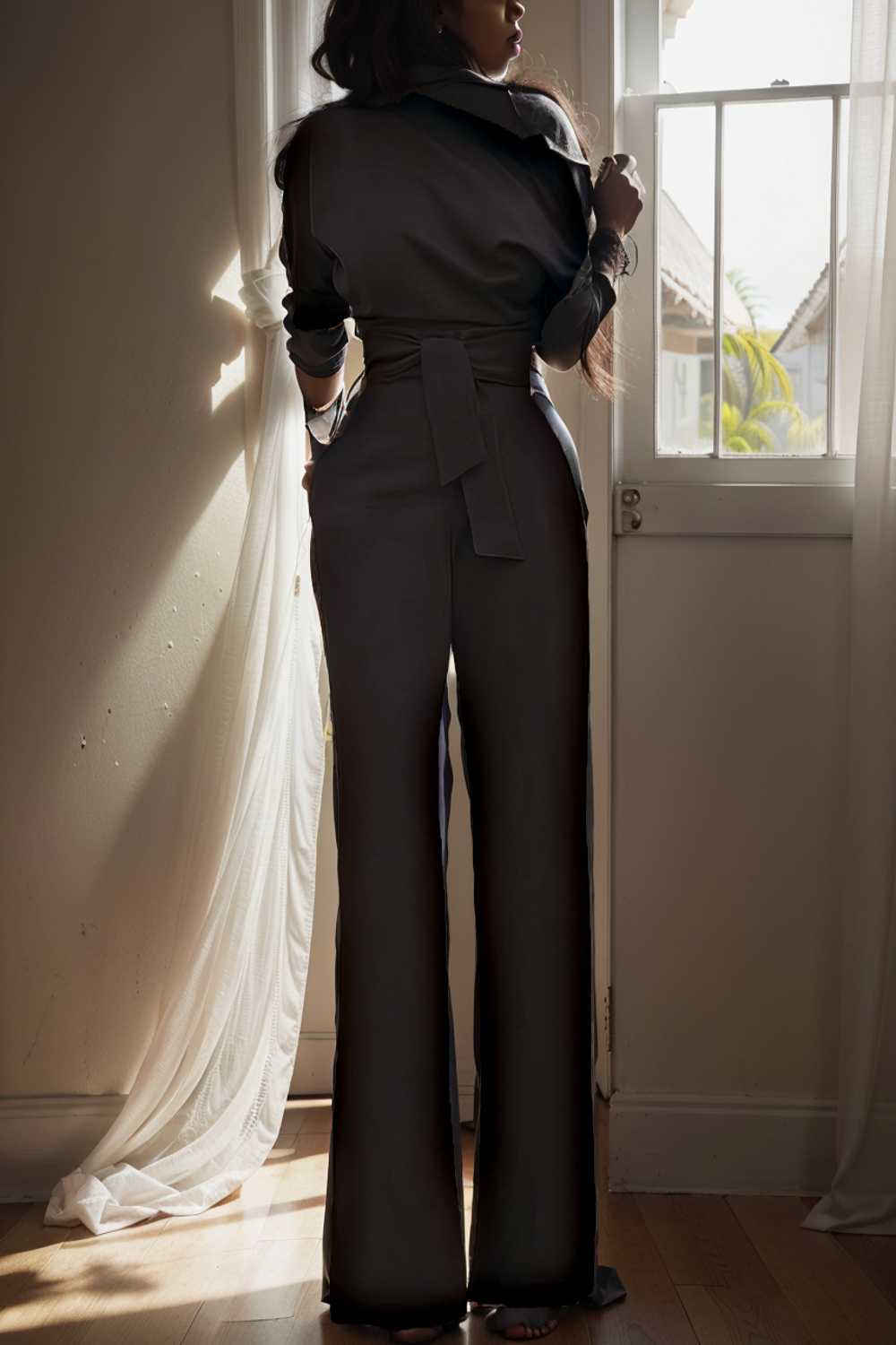 solid color one shoulder short sleeve jumpsuit 112095