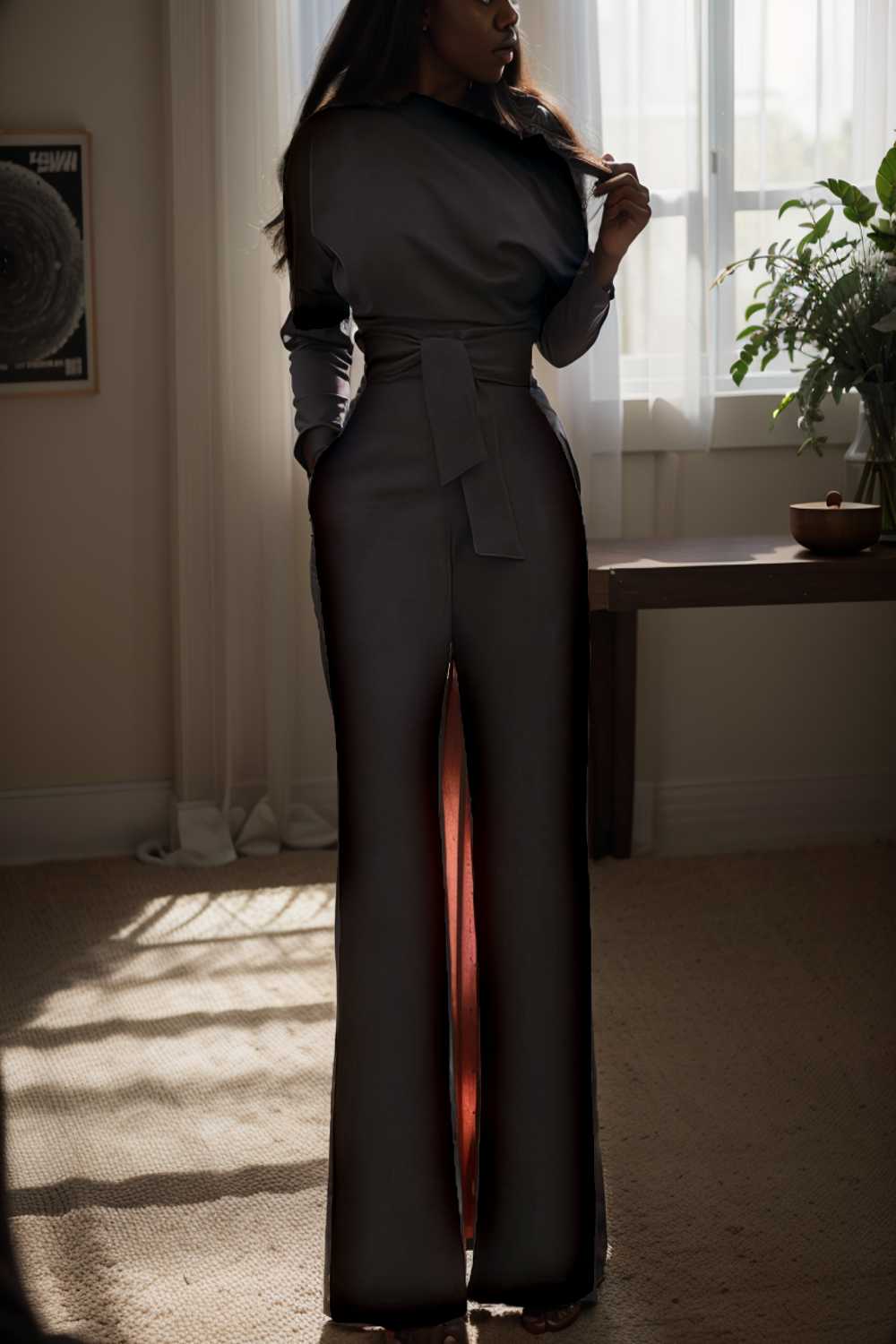 solid color one shoulder short sleeve jumpsuit 112085