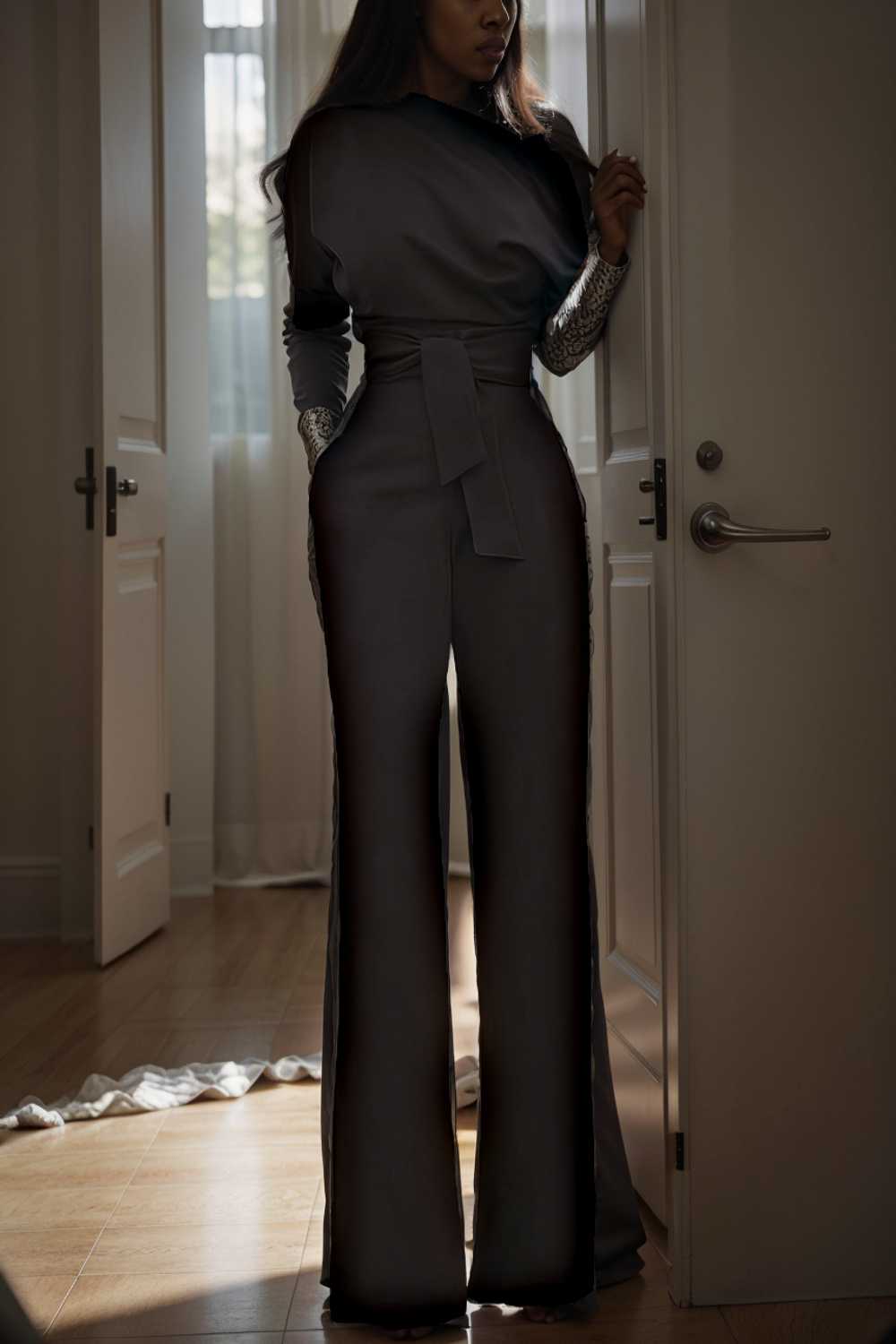 solid color one shoulder short sleeve jumpsuit 112078