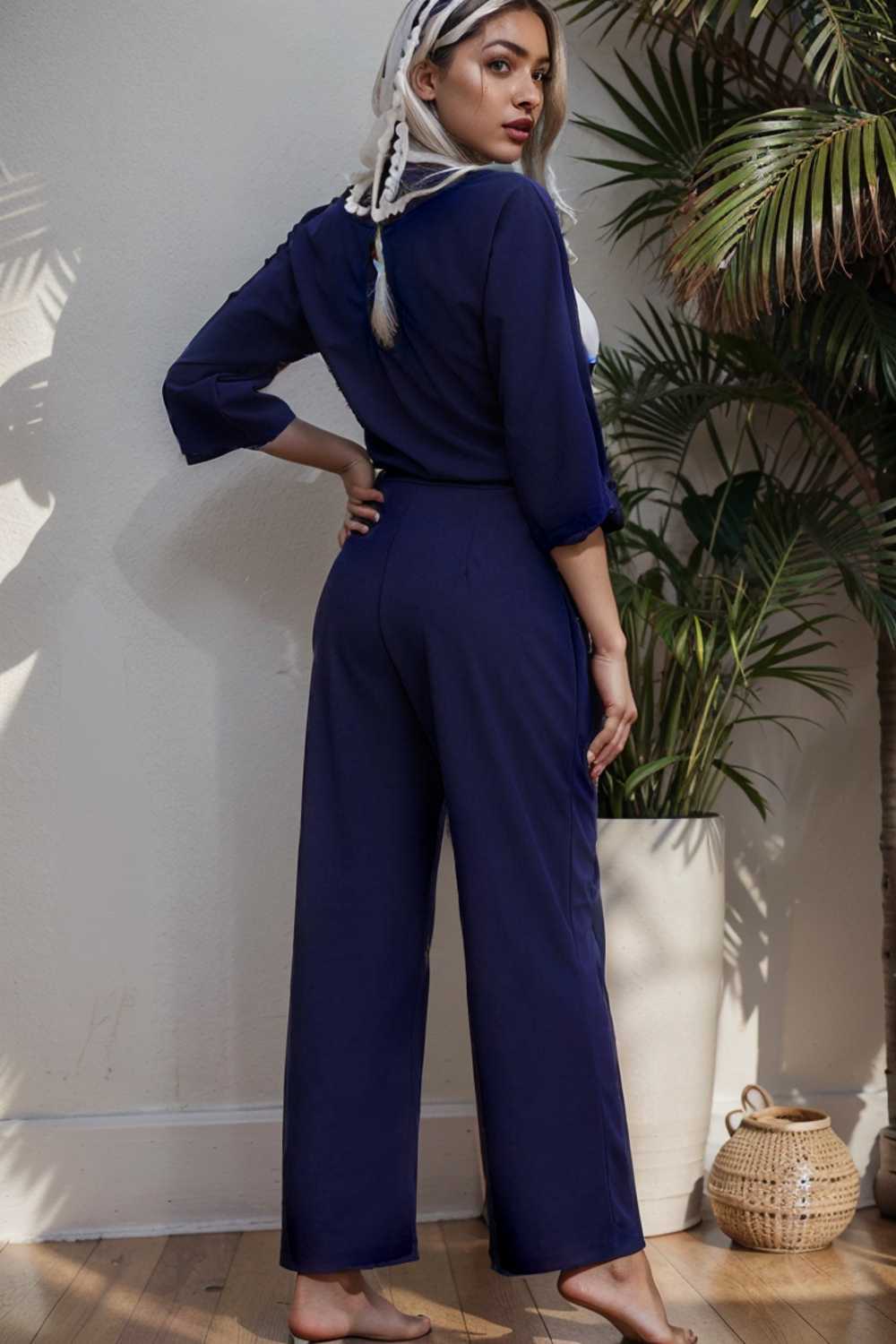 solid color one shoulder short sleeve jumpsuit 108453
